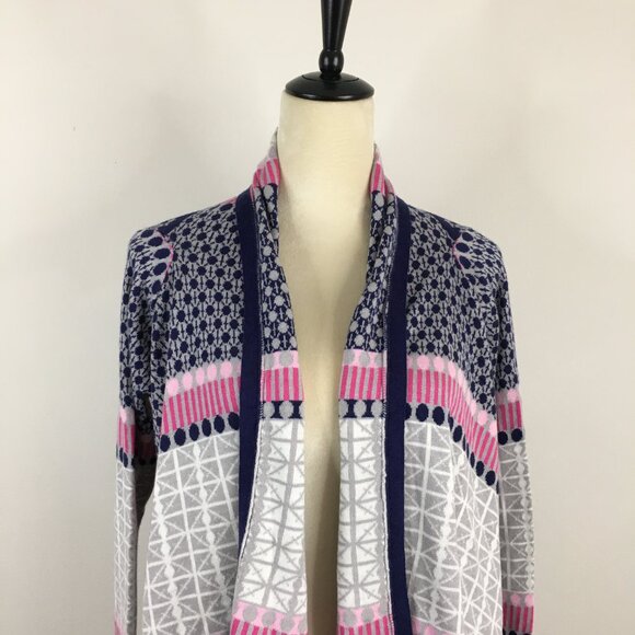 BCBGMAXAZRIA Multi-Color Mixed Print High Low Hem Open Front Cardigan - Picture 6 of 9